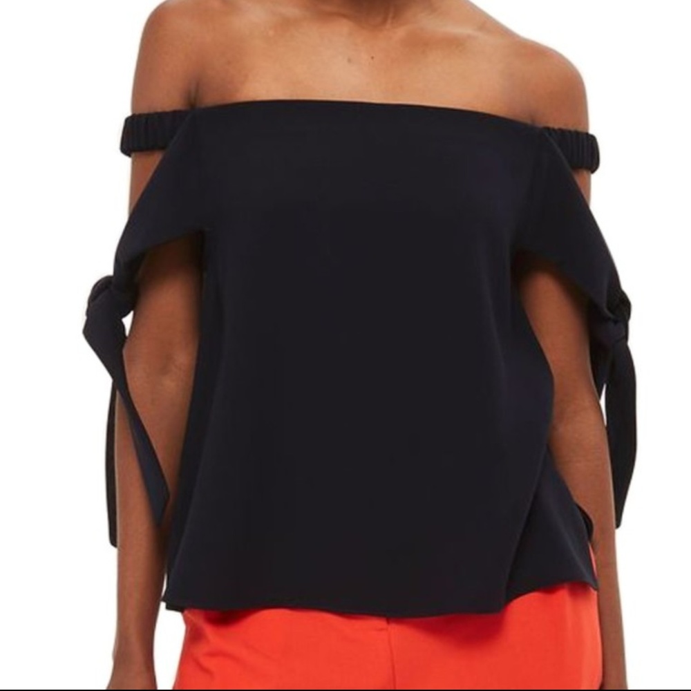 New-TopShop Bardot Pleat Ruffle Top Black Wome